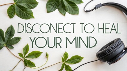 Flat Lay of Green Leaves Around Unplugged Headphones Inspiring Text