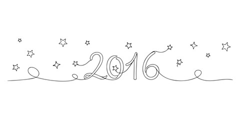 Continuous one line of a twinkling stars new year's eve 2016, celebration theme, hand drawn vector illustration.