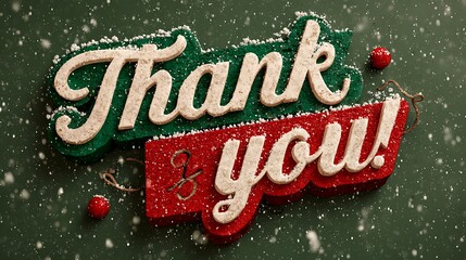Festive Thank you holiday greeting with glitter and falling snow. 3D render