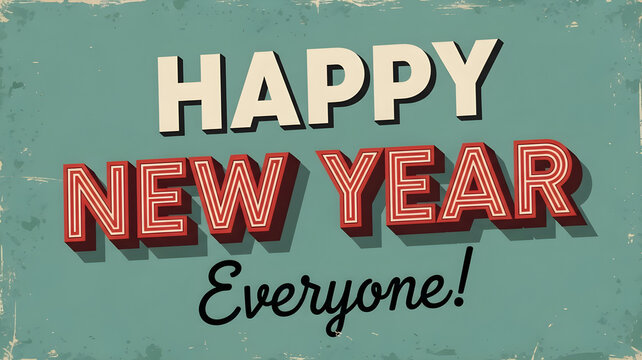 Happy new year everyone vintage style text on a blue background with a distressed texture effect