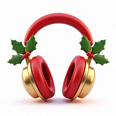 Festive headphones adorned with holly and golden accents, perfect for seasonal celebrations and holiday-themed events, evoking joy and merriment with its vibrant Christmas spirit