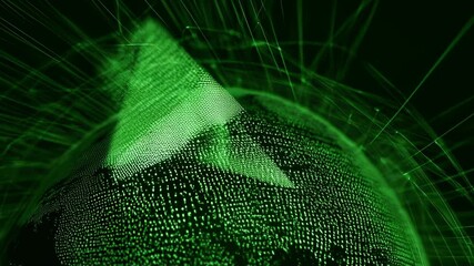 Green arrow of revenue growth graph on holographic display concept. Sales growth of revenue graph holographic display cryptocurrency investment theme.