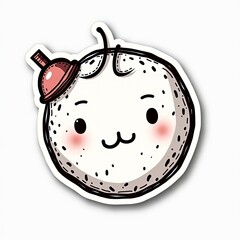 Charming Cartoon Rice Ball Sticker with Adorable Face and Party Hat, Perfect for Adding a Playful Touch to Journals, Laptops, and Gifts - A Delightful Food-Inspired Accessory