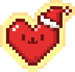 Obraz premium Cute pixel art heart character wearing a festive Santa hat