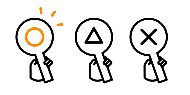 丸・三角・バツの札を持つ手のイラスト