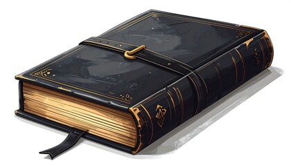 Antique Leather-Bound Book with Golden Pages and Clasp.
