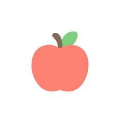 Flat Simple Delicious Apple Fruit with Stem and Leaf Illustration