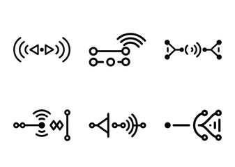 Abstract Technological Symbols Representing Communication and Network Connectivity in Bold Black and White
