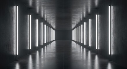 Futuristic corridor with neon lights abstract background architecture