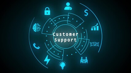 Customer Support concept with digital interface and icons Keywords: customer support, service, help, assistance, customer, client, user, business, technology, concept, digital, interface, icons - Powered by Adobe