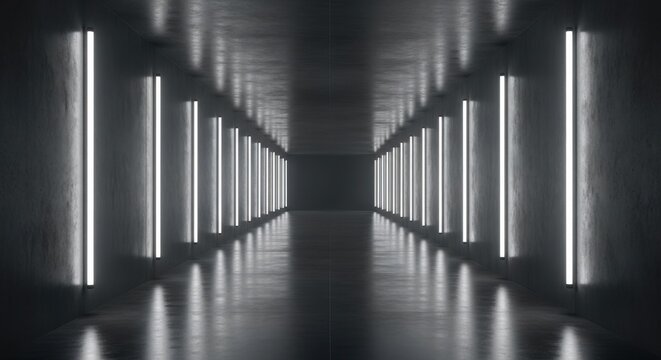 Futuristic corridor with neon lights abstract background architecture