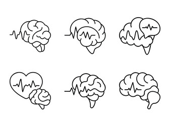 Conceptual medical design icons with brain, heart, and brain activity signs