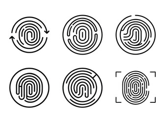 Diverse collection of fingerprint scan icons with unique identification patterns