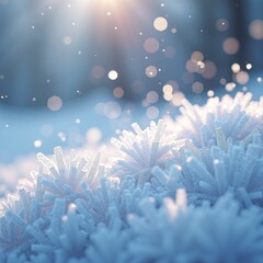 A mesmerizing display of icy crystals sparkling in the winter sun, creating a captivating winter wonderland scene of frost and light, showcasing the beauty of the season