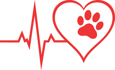 Show your love for pets with a heartwarming paw print heartbeat symbol, perfect for veterinary clinics, animal shelters, and pet-related businesses