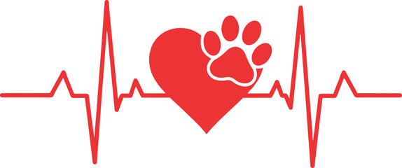 Celebrate pet love with this vibrant heartbeat design featuring a paw print heart, perfect for veterinary clinics, adoption campaigns and animal welfare causes