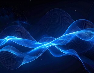 Fototapeta premium Abstract blue waves of light against a dark, star-filled space
