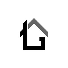 Modern geometric logo design featuring the letter G integrated into a simple house silhouette, ideal for real estate, construction, or architectural branding