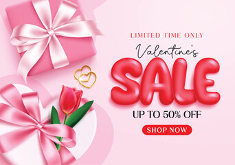 Valentine's day sale clipart design. Valentine's day limited time special offer discount clip art with pink heart gift box elements for romantic holiday clearance sale banner template vector 