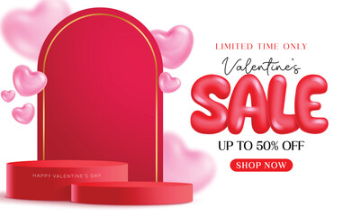 Valentine's day sale red podium clipart banner. Valentine's day red podium stage clip art limited time offer discount for holiday celebration promo advertisement banner card template design vector 