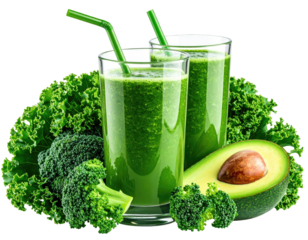 Green smoothies with kale, broccoli, and avocado