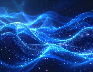 Obraz premium Abstract blue wavy lines with particle effects, depth and glowing details