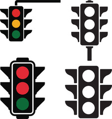 Traffic light icons with red, yellow, green signals and outlines