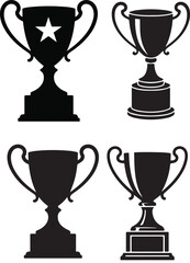 Collection of diverse trophy and award cup black silhouette icons