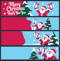 Christmas Sale Banner with Santa, Gifts, and Trees
