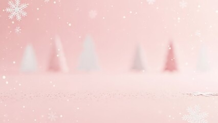 Pink Christmas tree background with snowflakes and stars.