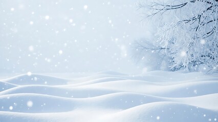 Winter Wonderland Snow Landscape with Falling Snowflakes and Frosted Trees.