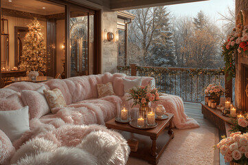 Chalet Style Christmas Porch with Elegant Holiday Ambiance