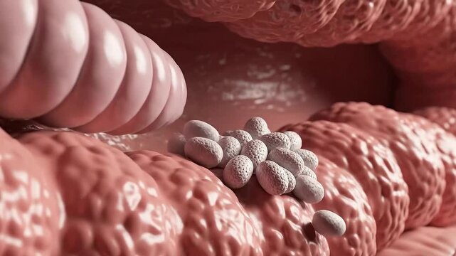 Microscopic View Of Colon Wall With Bacterial Colony Showing Medical Health And Digestive System Health Concepts