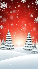 Winter Wonderland Snowy Christmas Trees with Falling Snowflakes.