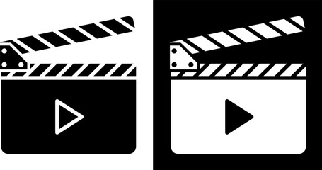 Duo tone film clapperboard with play button icons