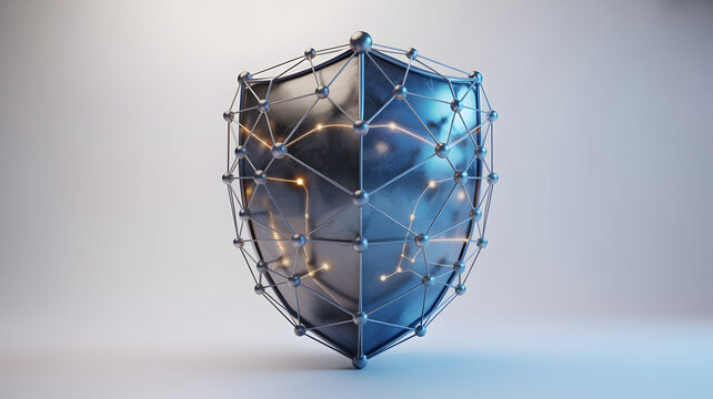 Cybersecurity shield protecting data with glowing digital network connection