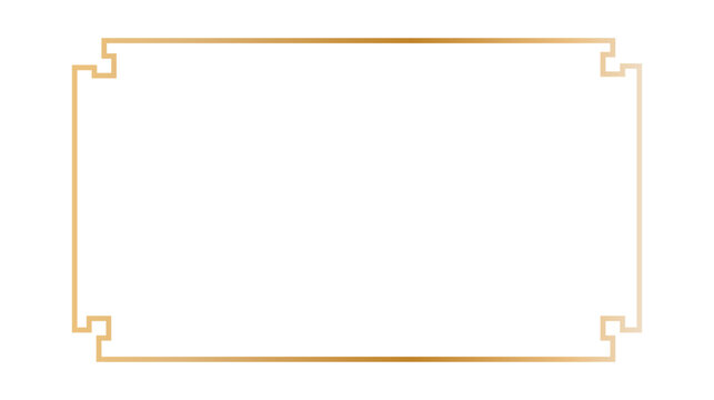 Rectangle vintage gold frame on transparent background for web presentation, double line horizontal border in oriental style for work project, Gold Picture Frame in Narrow png. vector illustration