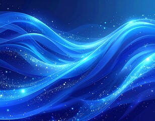 Obraz premium Abstract flowing blue waves with sparkling stars on a dark background