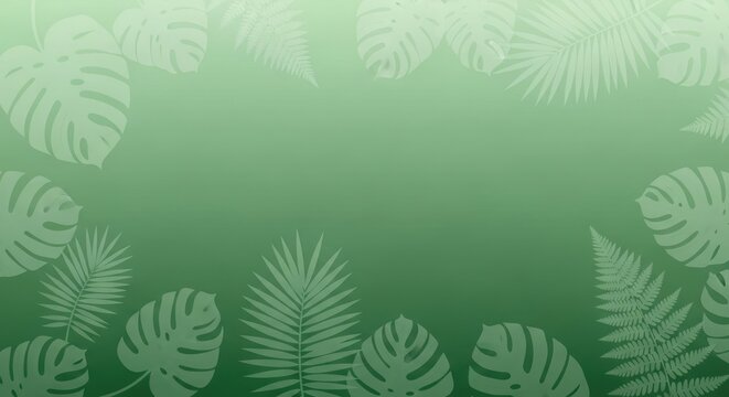 Tropical leaves on a green gradient background. The concept of nature and foliage.
