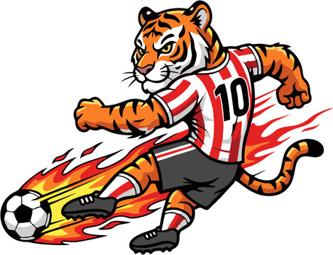 Fierce Tiger Striker Shooting Soccer Ball with Fire Effect