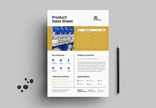 Product Data Sheet Template with Modern Layout and Professional Corporate Design