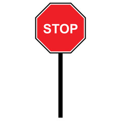 Red stop road sign icon flat style
