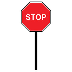 Red stop road sign icon flat style