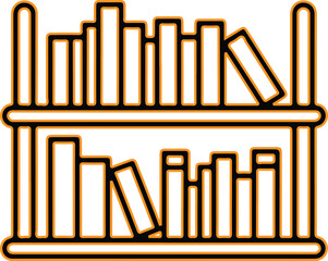 Stylized illustration of a wooden bookshelf filled with books