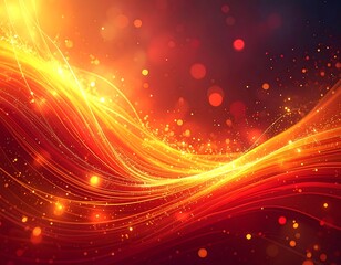 Fototapeta premium Abstract golden wave with particles against a warm, gradient background
