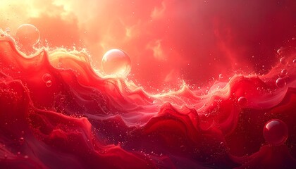 Surreal digital art of a fiery red dreamscape with translucent orbs