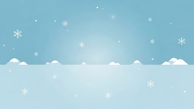 A snowy landscape with mountains and snowflakes against a blue sky. - Powered by Adobe