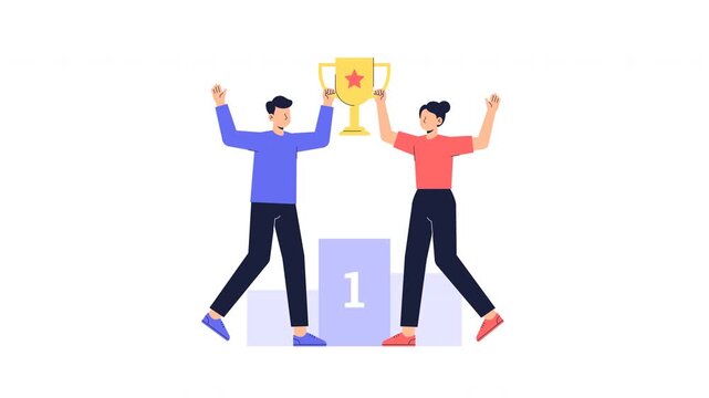 Goal achievement and success celebration, animated flat illustration video