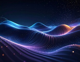 Abstract landscape of glowing, curved lines with sparkling accents