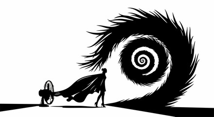 Silhouette of a person standing against a powerful swirling wind, symbolizing inner strength and overcoming challenges.